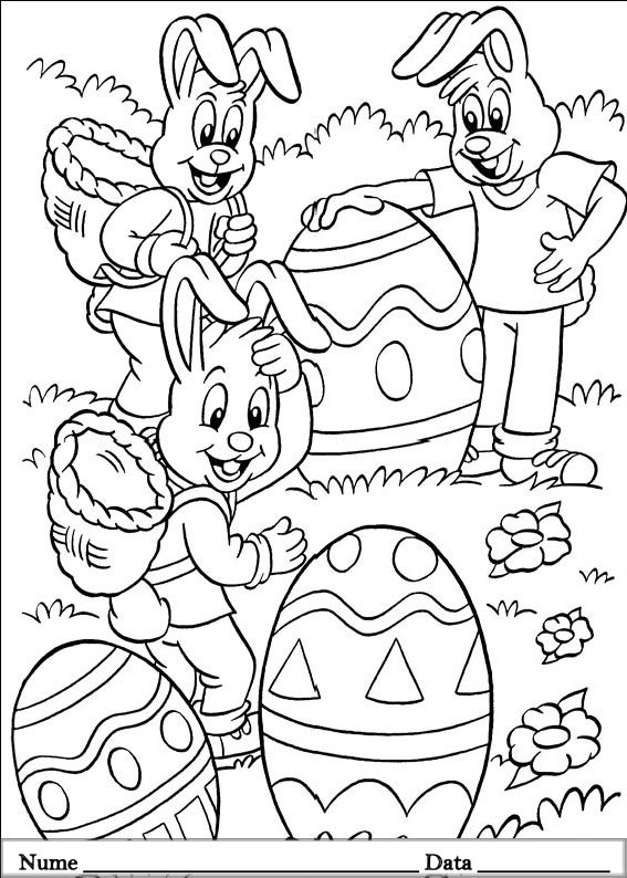 desene de colorat planse iepurasi de pasti